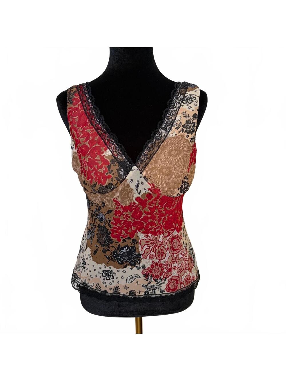 Y2K V-Neck Lace Tank Top Sheer Fairy Delicate Whimsy Floral Vintage Women Small